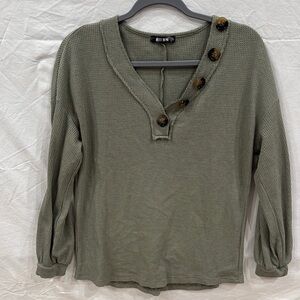 Button-Accent Green Top by Cotton Emporium